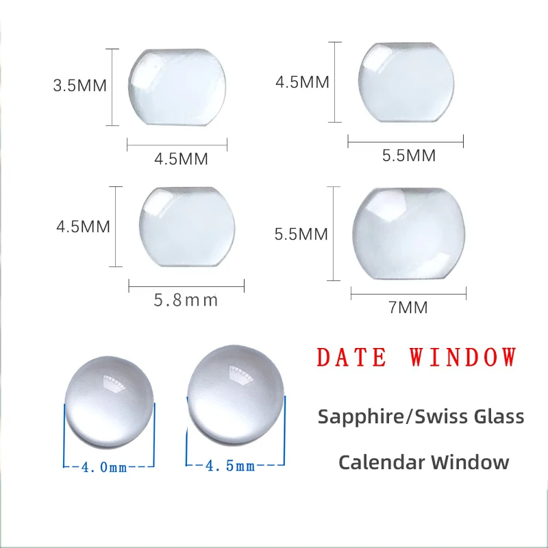 Date window Sapphire/Swiss glass for Watch Datejust crystals Cyclops Rectangle 7.0x5.5mm 5.5x4.5mm Round 4.5mm watch accessories