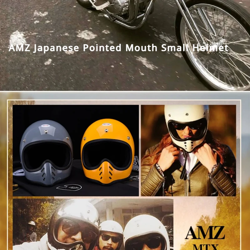 

AMZ Japanese Pointed Mouth Small Helmet Personalized Cool Helmet Retro Motorcycle Full Cover Fiberglass Four Seasons Full Helmet