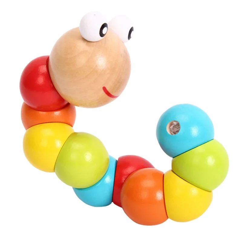 New Rainbow Worm Twist Puppet Cognition Fun Educational Toys Changeable Shape Wooden Blocks Kids Colorful Caterpillar Baby Toy