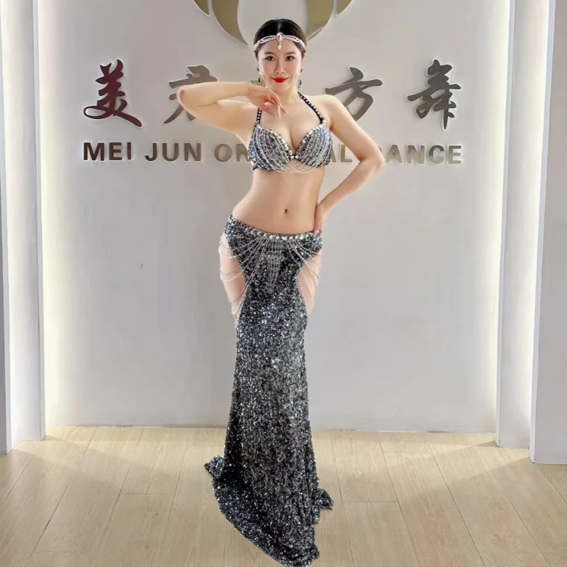 

Belly Dance Professional Clothes for Women Cutsomzied Adult Children Bellydance Bra+long Skirt 2pcs Girl's Belly Dancing Outfit