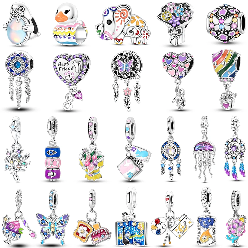 Breloques originales colorées en argent sterling 925, série Papillon, Montgolfière, Attrape-rêves, porte-bonheur, pour bracelet, bijoux DIY pour femmes