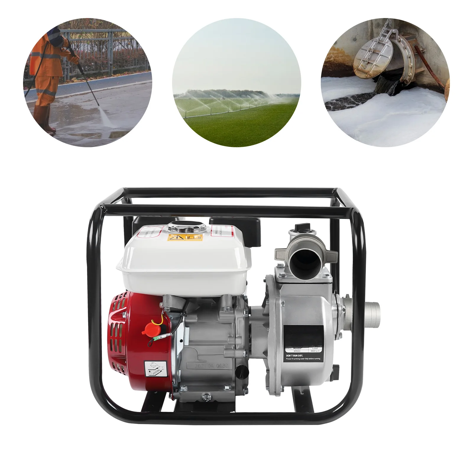 6.5HP 210cc 4-Stroke Gas Water Pump, 2 Inch Trash Pump, 1200 GPH High Flow Semi-Trash Pump, 23ft Suction 92ft Lift, Benifecial for Flood Control, Agriculture Irrigation, Dewatering, Construction Drainage