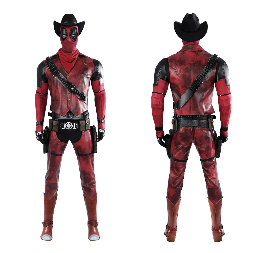 Halloween Carnival New Super Cool DP3 Cowboy Mr. Pool Cosplay Costume Complete Clothes Red Leather Men Christmas Outfit