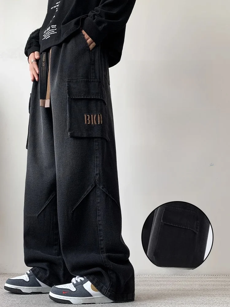 

American Sle Men's Wide Leg Jeans Drapey Loose Straight Workwear Pants Casual Trousers Spring Autumn Cotton Polyester Blend