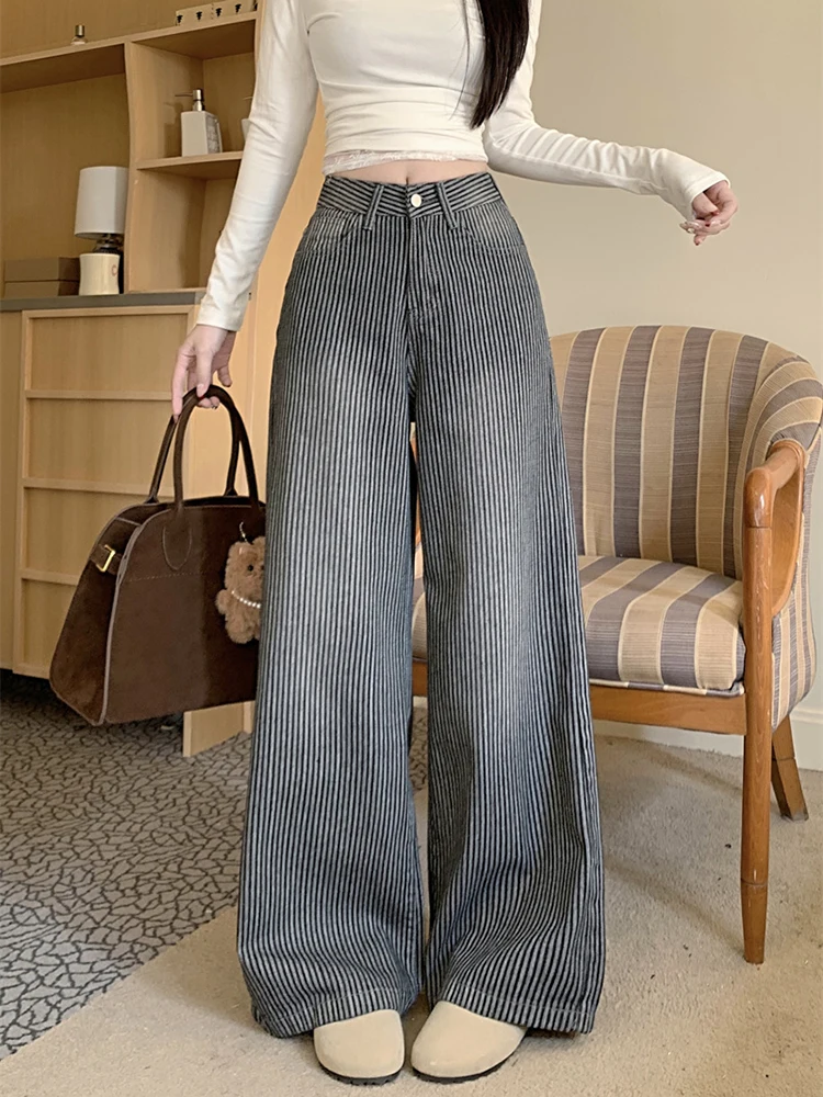 

Женские прямые джинсы с высокой талией на подкладке Thiened Fce, осенне-зимние новые теплые широкие брюки глубокого цвета