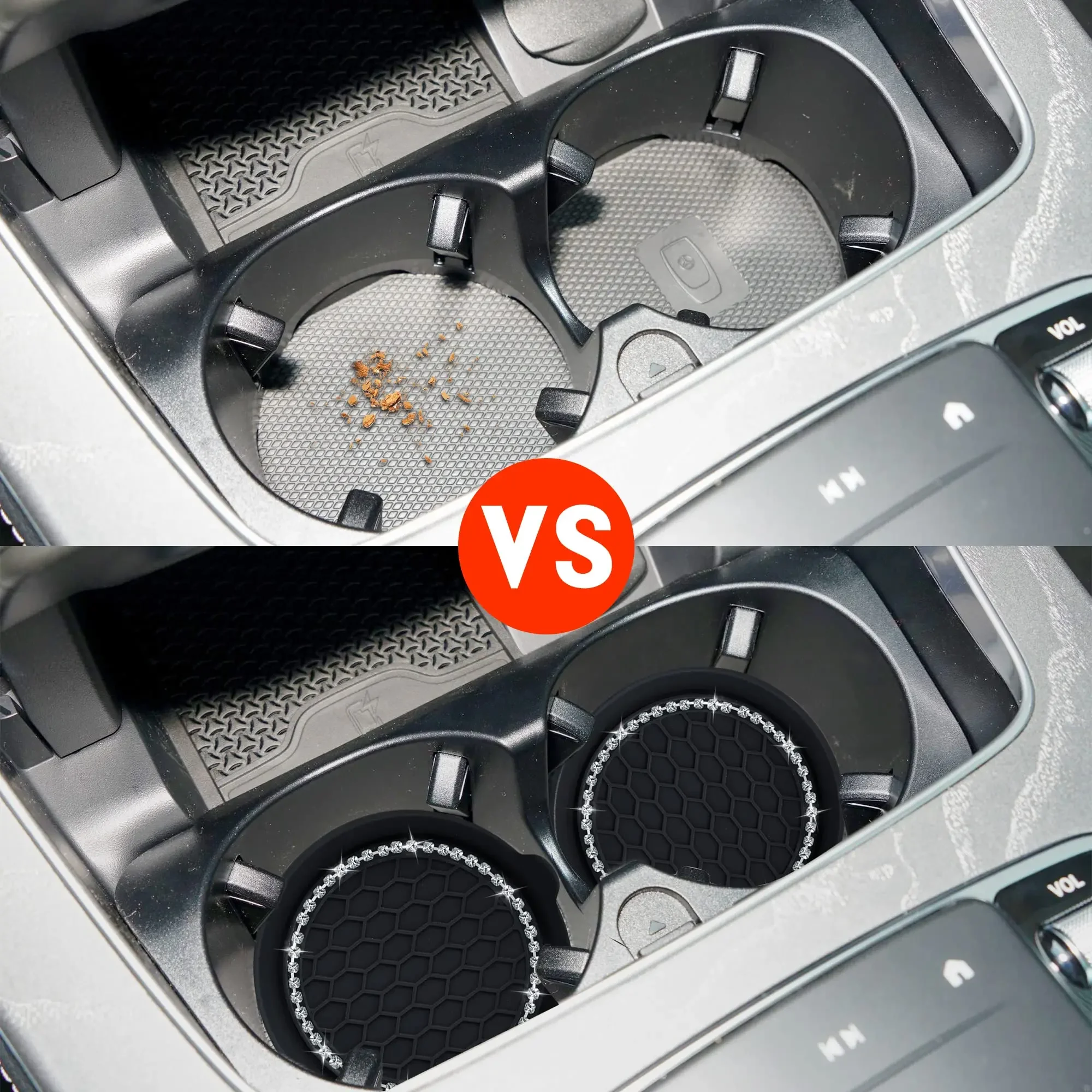 

2pcs Car Cup Holder Coaster, Universal Auto Anti Slip Cup Holder Insert Coaster, Bling Crystal Rhinestone Car Silicone Interior