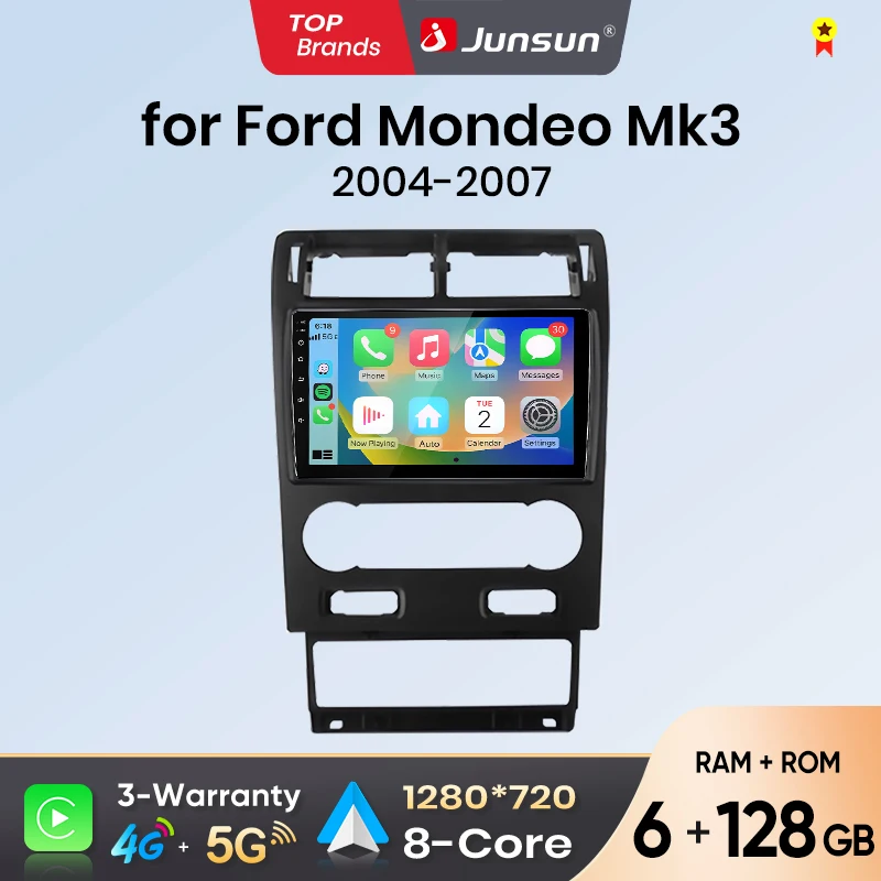 Autoradio Android Auto Junsun per Ford Mondeo 3 2004 2005 2006 2007, Sistema Multimediale Wireless Apple CarPlay, Schermo Touch IPS Intelligente, Lettore Video Stereo, Autoradio 2 Din, Unità di