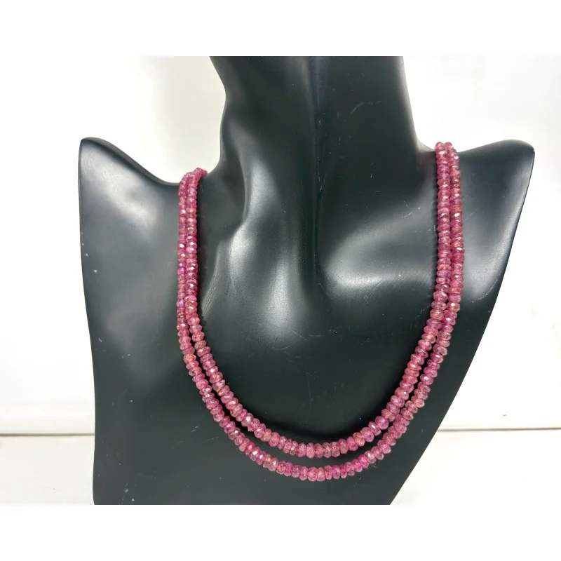 

2-Strand Ruby Necklace 4-5mm Faceted Gemstone Beads with Sterling Silver