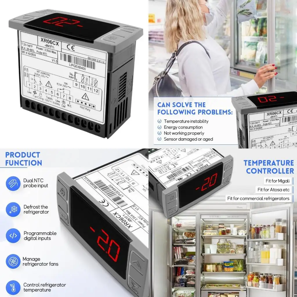 

Double Probe Digital Thermostat For Commercial Refrigeration Mini Freezers Precise Temperature Management And Fan Control B95B