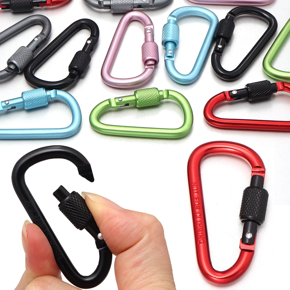 2 Stück Outdoor-Sport Aluminiumlegierung Sicherheitsschnalle Schlüsselanhänger mit Verschluss Kletter-Karabiner D-Form Camping Wandern Haken – Detail 4