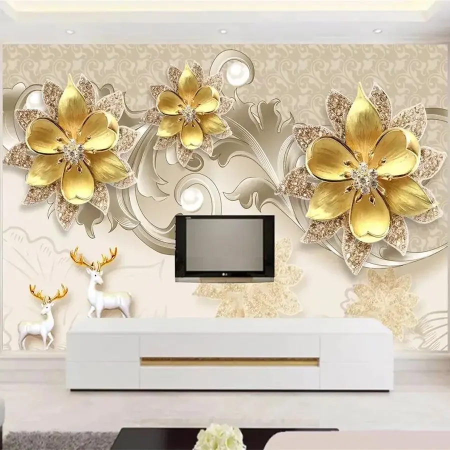 Custom wallpaper 3D photo mural luxury atmosphere European jewelry flower background White Flower Soft Bag Ball home decor mural