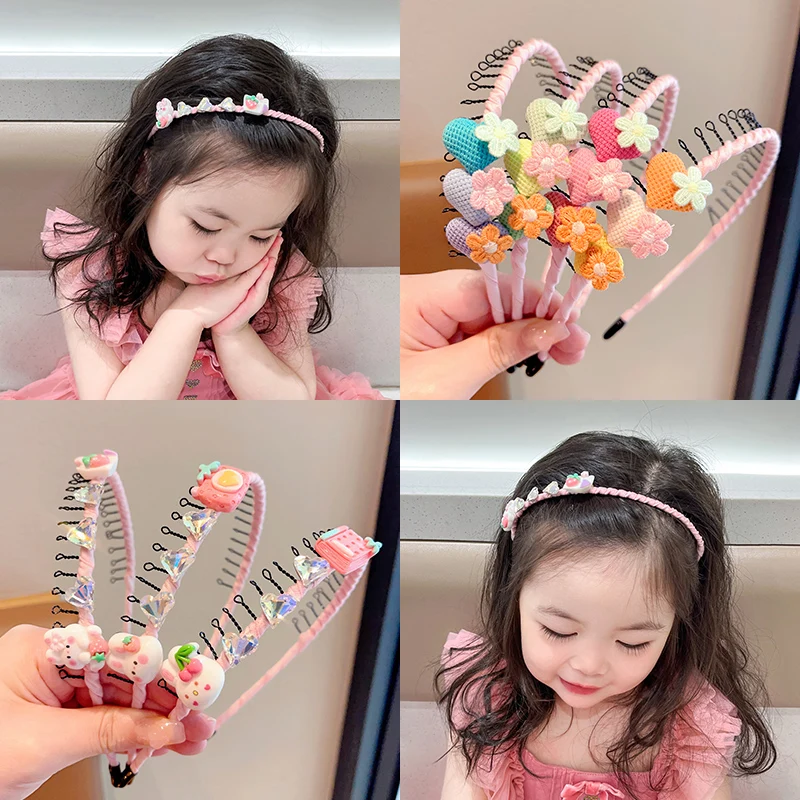 2023 Nwe Baby Girls Cute Heart Rabbit Strawberry Headband Kids Anti Slip Fragmented Hair Bands Children Lovely Hair Accessories