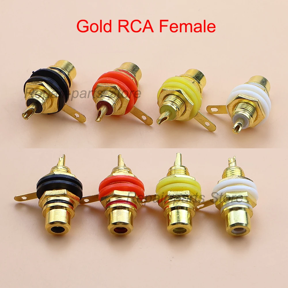 RCA Female Socket Lotus Connector Chassis Panel Mount Adapter Audio Terminal Plug 3.5mm AV Plug Gold Plated