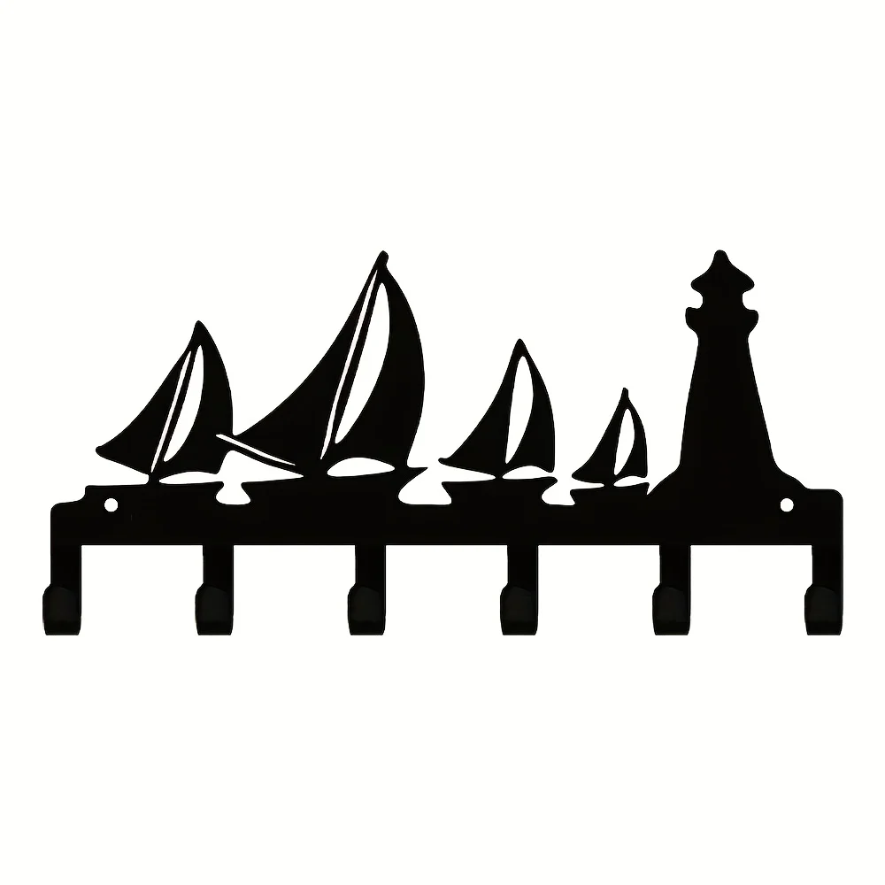 CIFBUY Iron Wall Art Lighthouse Sailboat Key Hook Decor Towel Storage Organizer Minimalist Rustic Accent Interior