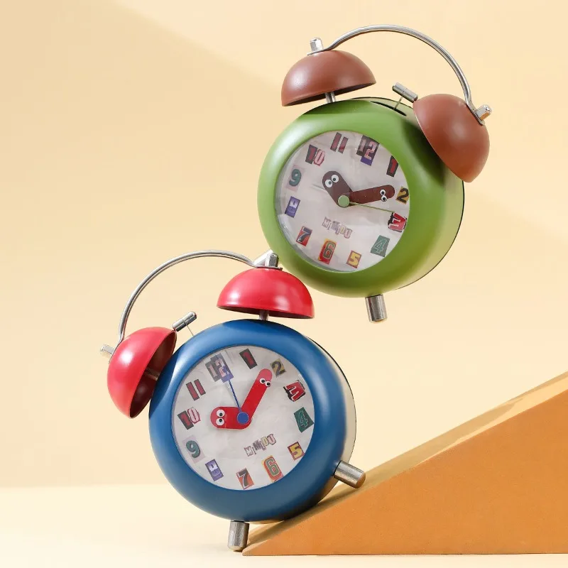 Twin Bell Alarm Clock Metal Frame Silent Quartz Children Table Clock Round Home Decor Pointer Clock Back Light Decoration Gift