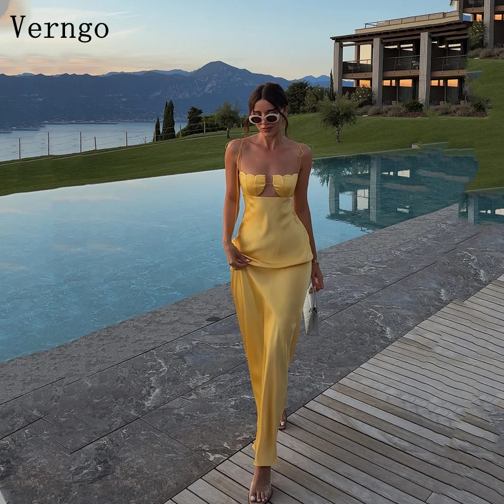 

Verngo Gold Satin Evening Dress Spaghetti Strapls Mermaid Formal Occasion Dresses Women Elegant Maxi Prom Gowns Customized
