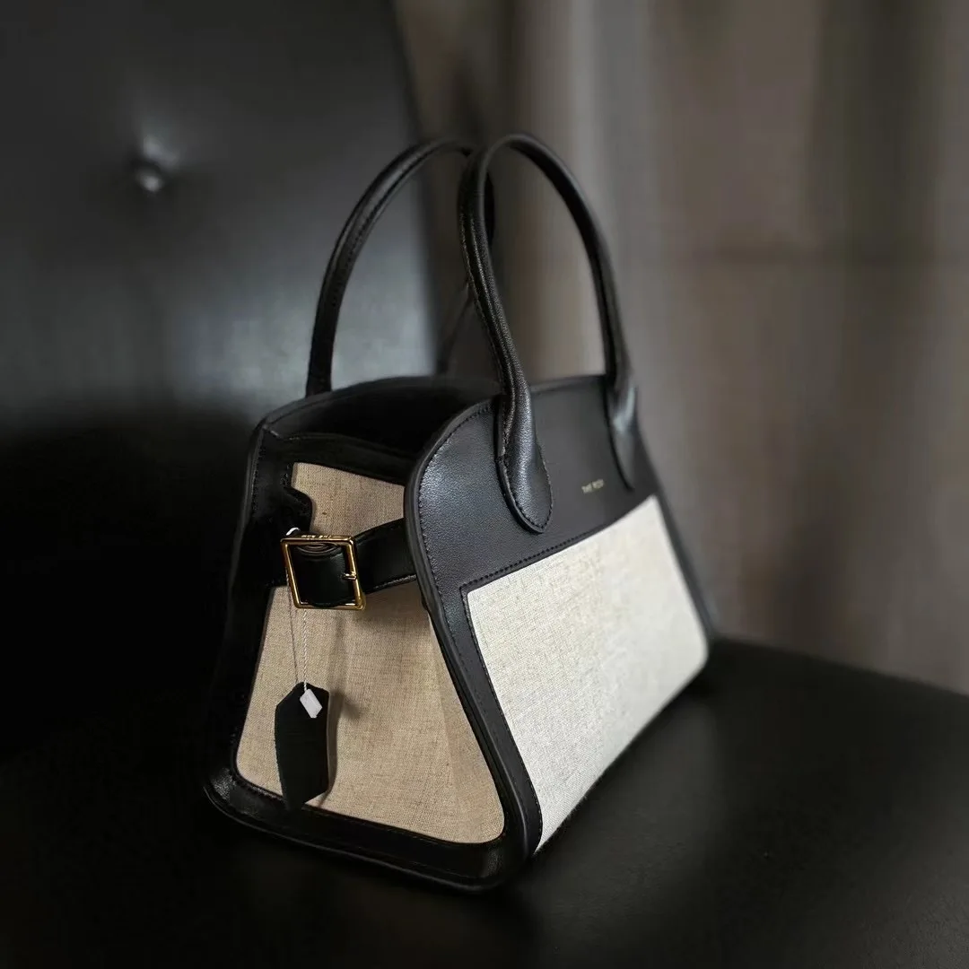 Tote Bag Cowhide Stitching Canvas Large Capacity M10/15 Commuter Bag Fashion High Quality Genuine Leather Handbag