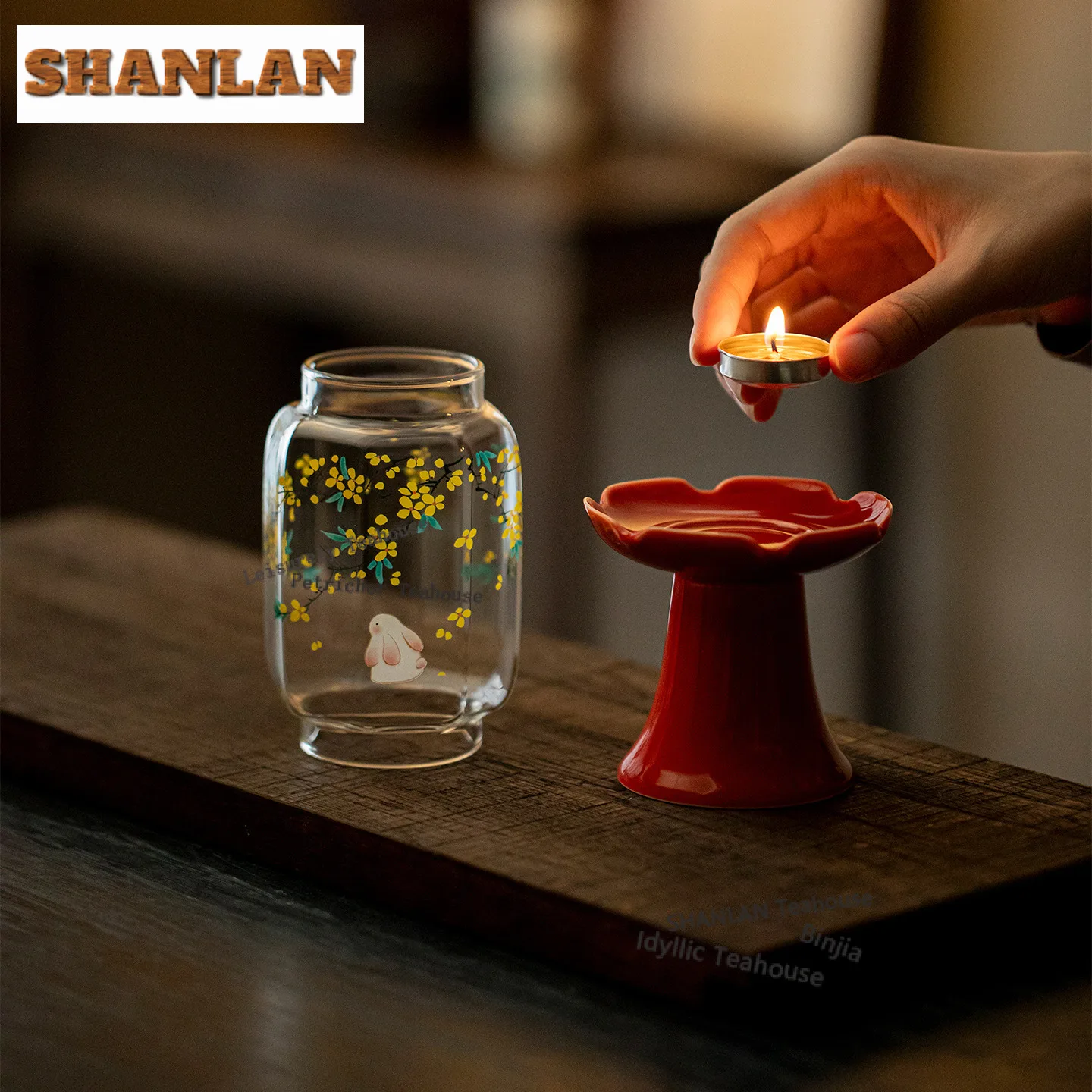 Rabbit Osmanthus Glass Candle Holder Elegant Scented Aromatic Candles Household Candle Lights Teaset Literati Ornaments Craft