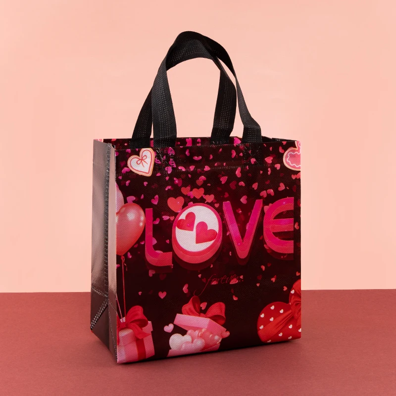 LBSISI Life, Lover Heart Pattern Non woven Gift Tote Bags, 10Pcs For celebrate Valentine's Day and wedding, Packing Goodies,