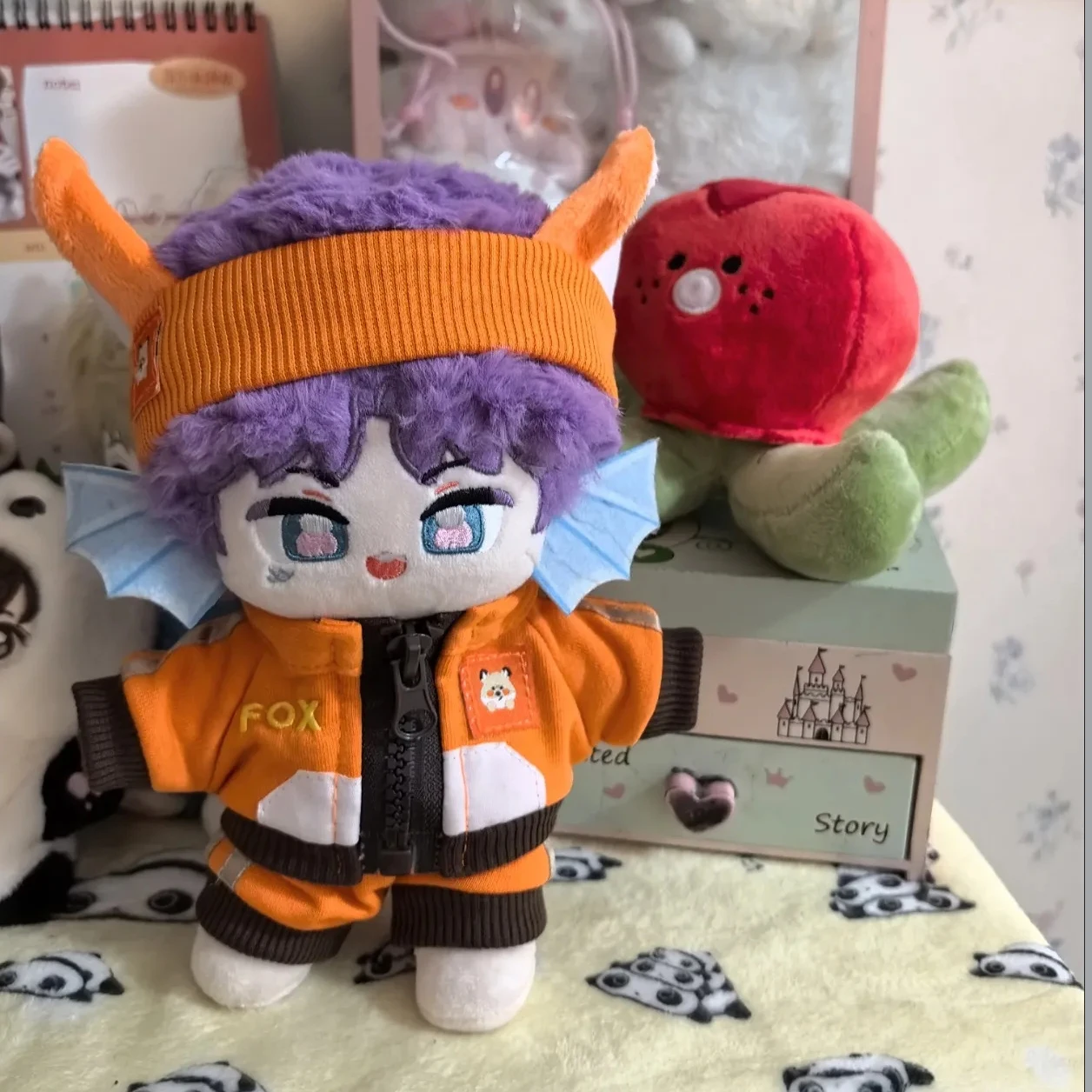 20cm Cotton Doll Clothes, Cute Little Fox & Wolf Pattern Top Shorts Headband Set, Casual Animal Print Outfit for Plush Doll, Kaw view 5