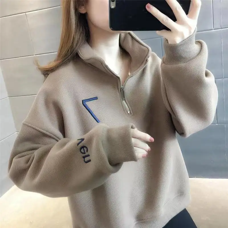 Woman Clothing Cropped Top Full Zip Up Women's Sweatshirt Pullovers With Zipper Emo High Quality Offer Korean Style Xxl Warm M