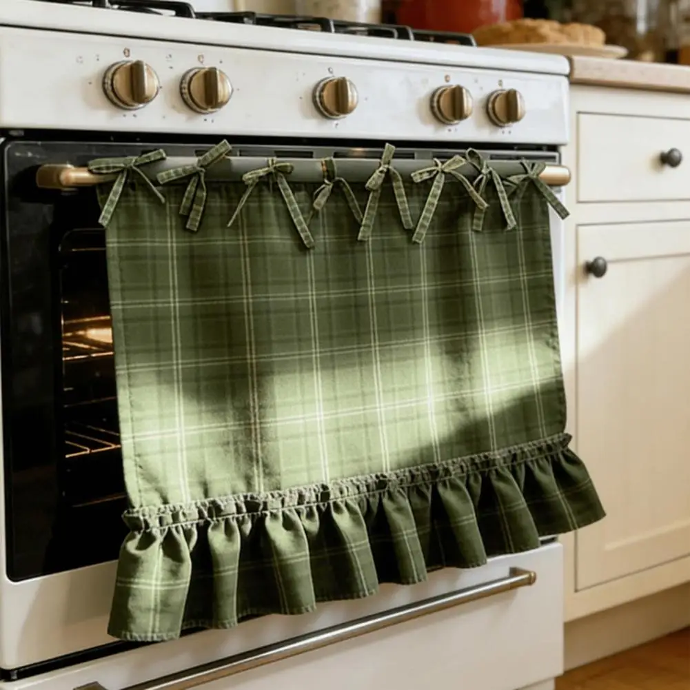 Oven Skirt Artisanal Farmhouse Oven Cover with Ruffle Trim under Stove Oven Hideaway Curtain Kitchen Decor
