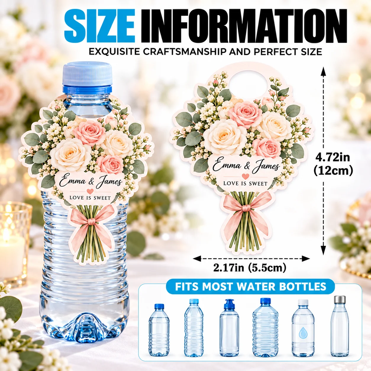 Custom Water Bottle Neck Tags Personalized Bottle Labels 250g Cardstock Party Favors Wedding Birthday Baby Shower 15 30 60pcs