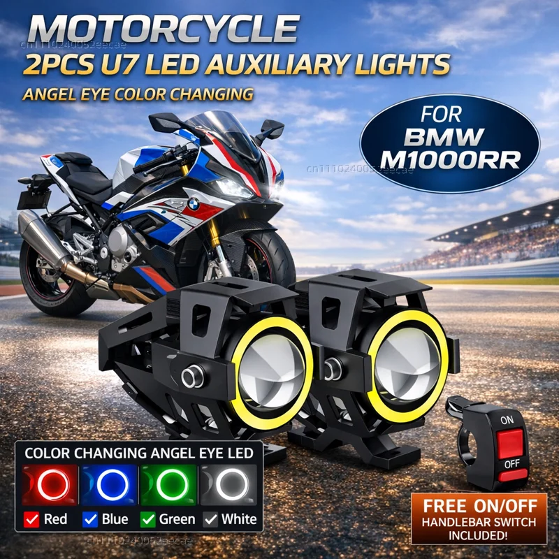 Waterproof Motorcycle LED Headlight 3000LMW U7 Motorbike LED Driving Fog Spot Light with Switch For BMW M1000RR M 1000 RR