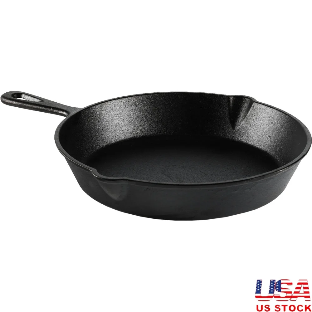 Sartén de hierro fundido preazonada con mango, cocina antiadherente, cocina duradera, esencial, adecuada para todas las placas de cocción, uso en fogatas