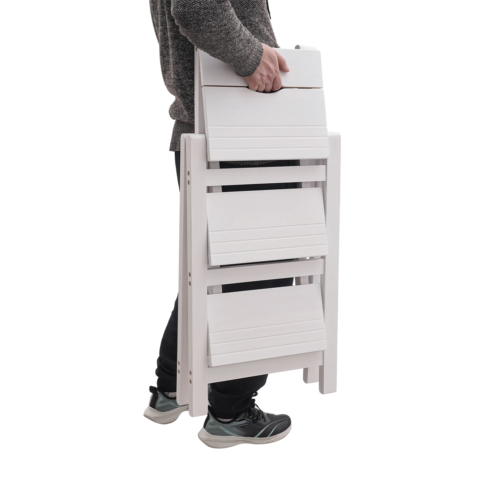 Chair Ladder, 3-Step Ladder Folding Step Stool Ladder Chair, White Pinewood Kitchen Step Stool Counter Chair for Kitchen, Bedroo