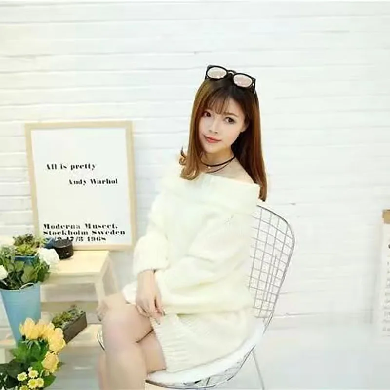 Sweet Slash Neck Loose All-match Batwing Sleeve Sweater Female Clothing 2023winter New Oversized Casual Pullovers Korean Tops