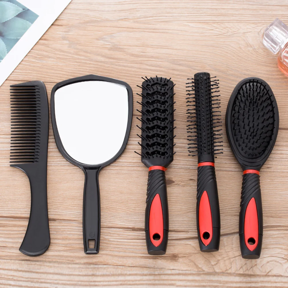 

5 шт., компактная красочная расческа для волос, зеркальный комплект, легко носить с собой, не статическая электрика, способствующая кровообращению, аксессуар для домашнего салона