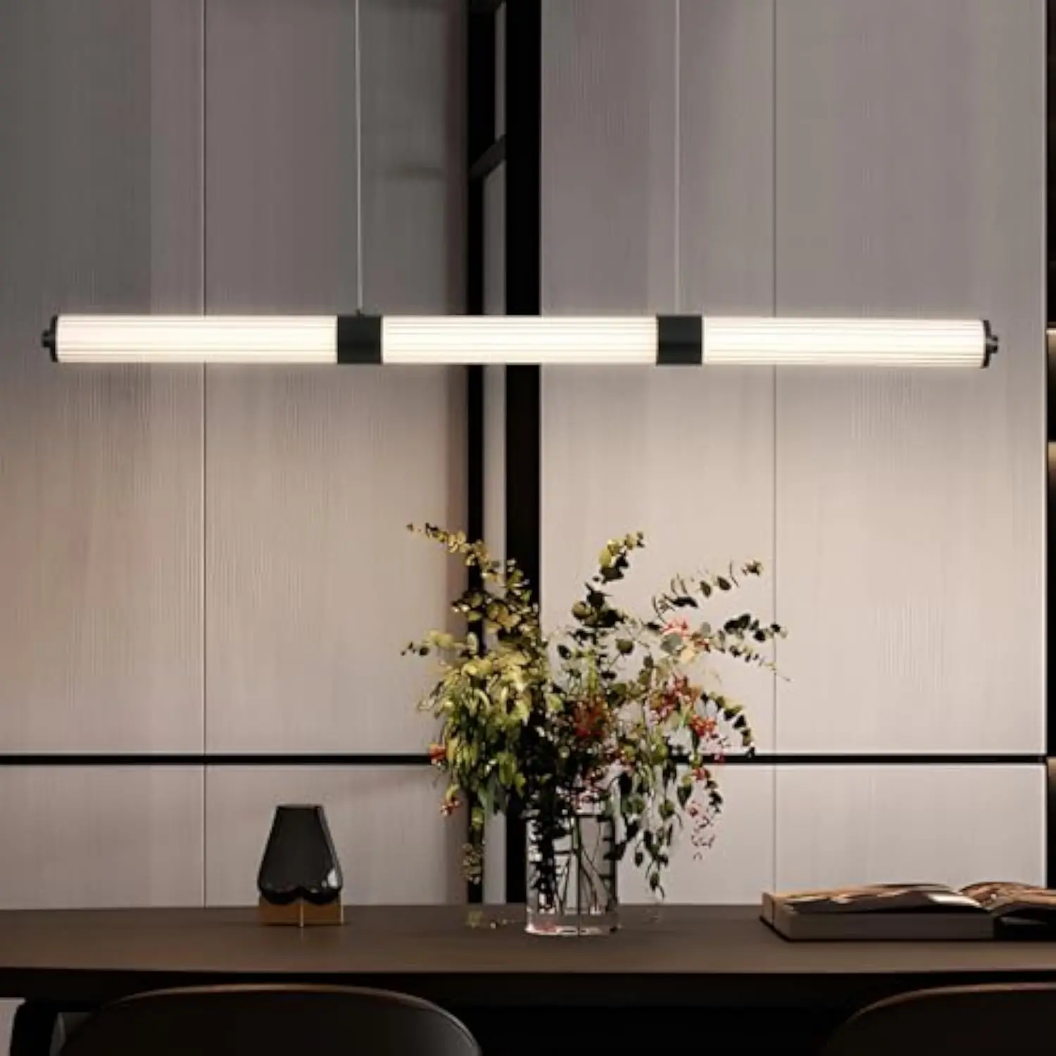 

Modern Chandelier Black Led Linear Chandeliers Dimmable Black Pendant Lights Easy to Install Kitchen Island Fixtures for Dining