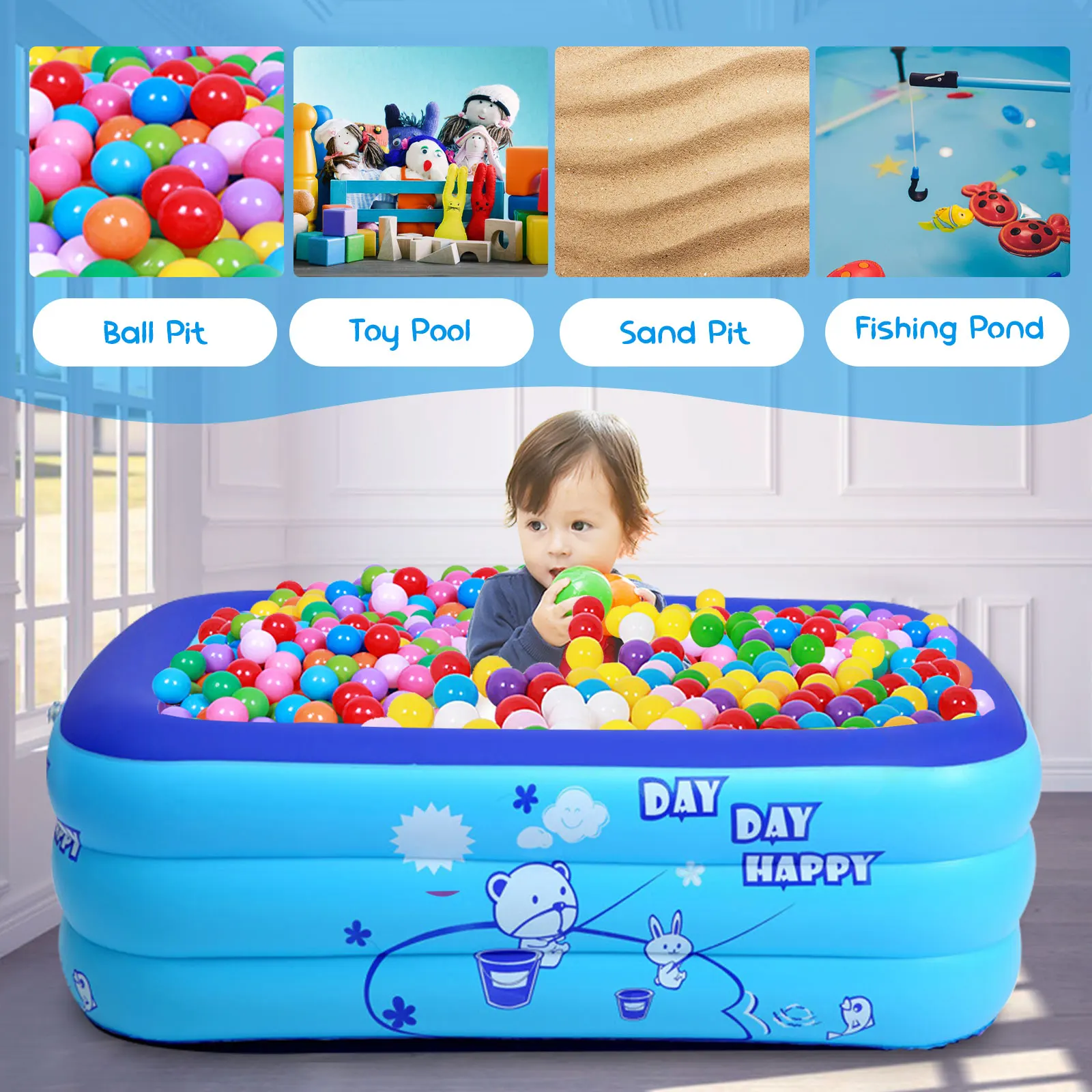 Piscina inflable de 120cm, bañera de piscina de juegos acuáticos al aire libre de verano familiar con fondo de burbuja para regalo de niños