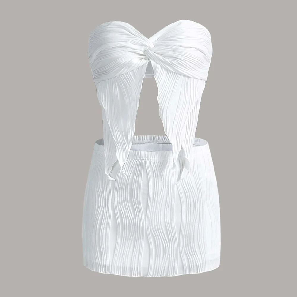 Sets Spring Summer Elegant Hotsweet Plain Bowknot Off Shoulder Sweetheart Neck Natural Waist Mini Dating Sets For Women