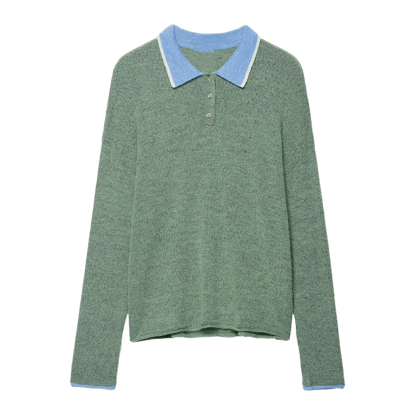 

Осень 2024, новая женская одежда, европейская и американская мода, универсальная лоскутная трикотажная рубашка-поло