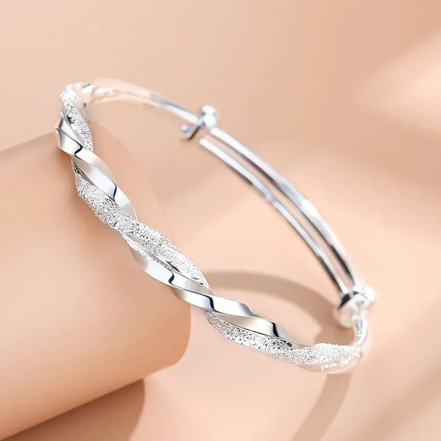 

Charms 925 Sterling Silver Bracelets For Women Luxury Original Adjustable Twisted Woven Bangle Bracelet Party Wedding Jewelry
