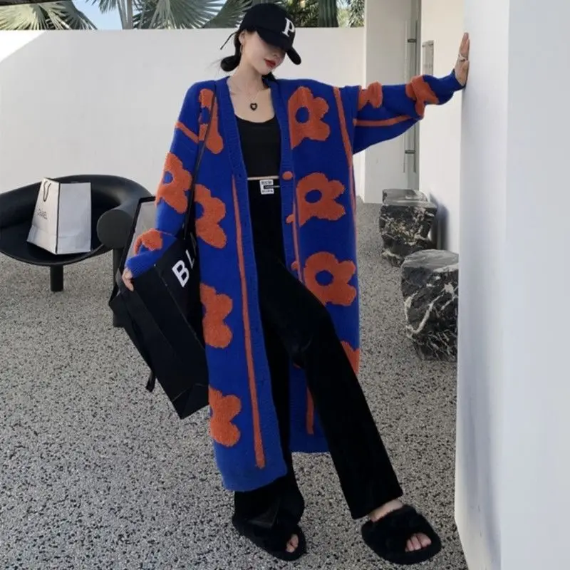 Sweater Coat Long Loose Knit Cardigan In Lazy Wind Thick Loose Patchwork With Buttons Long Sweater Coat Long Sleeve Overcoat New