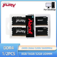 Kingston Fury Beast DDR4 4GB 8GB 16GB KIT 3200 2666 2400 3600MHz Desktop Memory 288Pin 1.2V PC4-19200 21300 25600 Gaming Memory