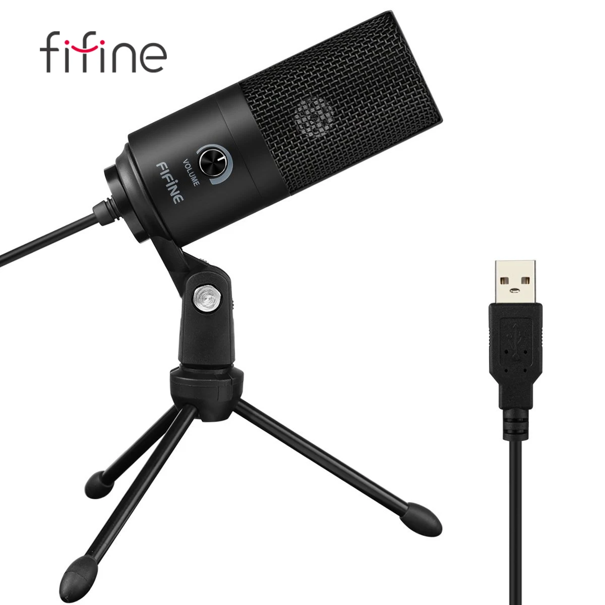 FIFINE USB Condenser Microphone with Gain Knob,Metal Recording Mic for