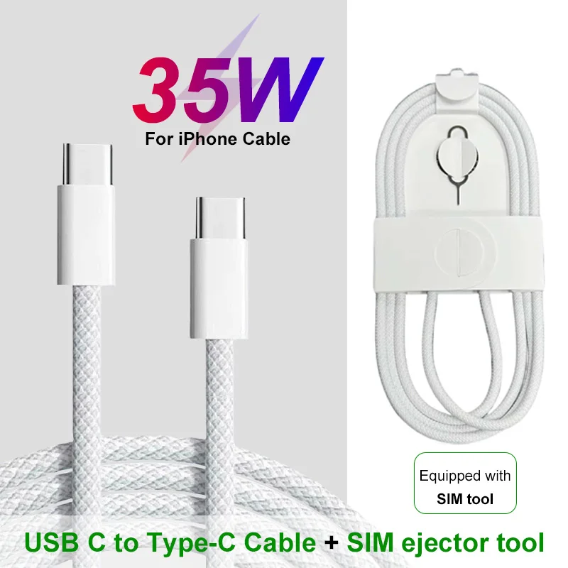 35W USB Type C Fast Charging Cable For iPhone 16 15 14 13 12 11 Pro Max Plus PD Charger Cable Nylon Braided Data Line Accessory