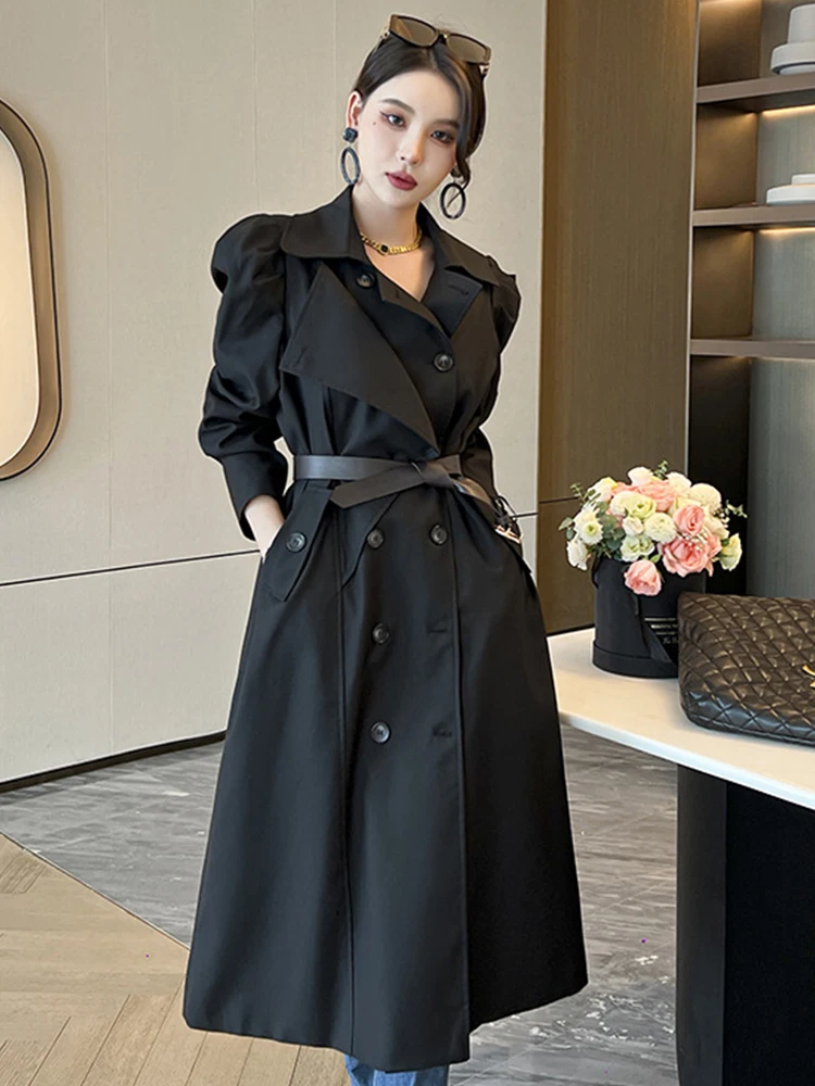 

Fashion Woven Spring Autumn Women Jacket Coat Mujer Chic Vintage Double-Breasted Loose Long Outerwear Windbreaker Outwear Trench