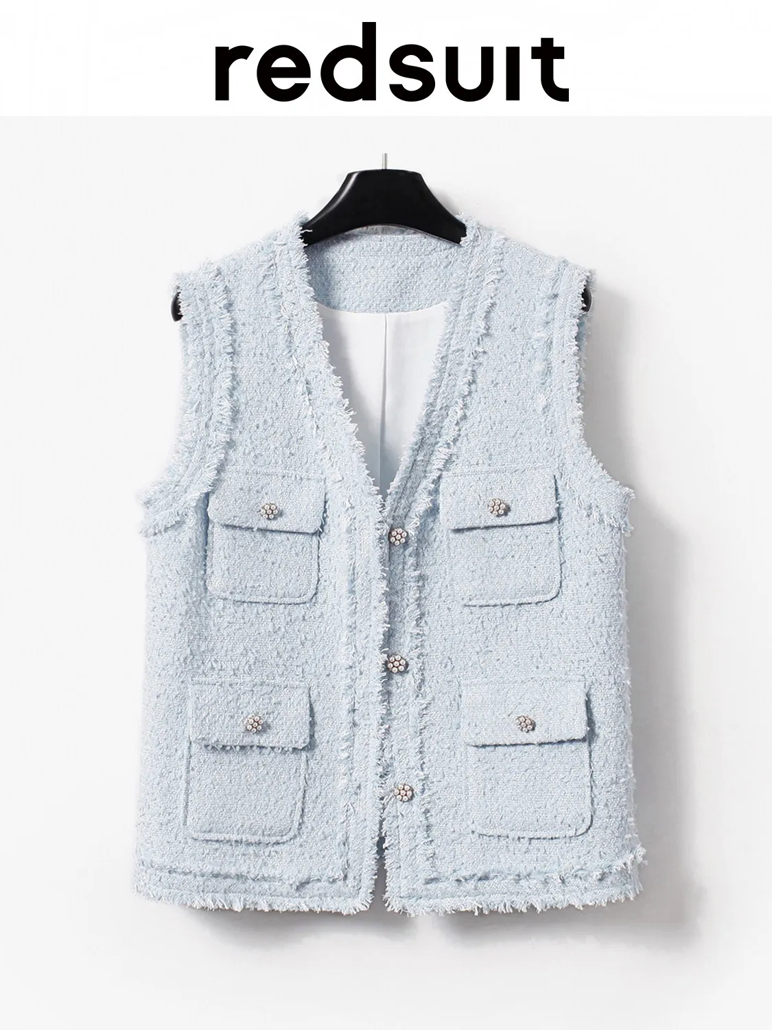 New Versatile  comfortable V-neck vest, fashionable blue brushed Custom size