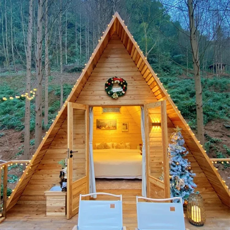 Outdoor preservative wood triangle wooden house Internet celebrities can assemble small house courtyard garden mobile villa desi