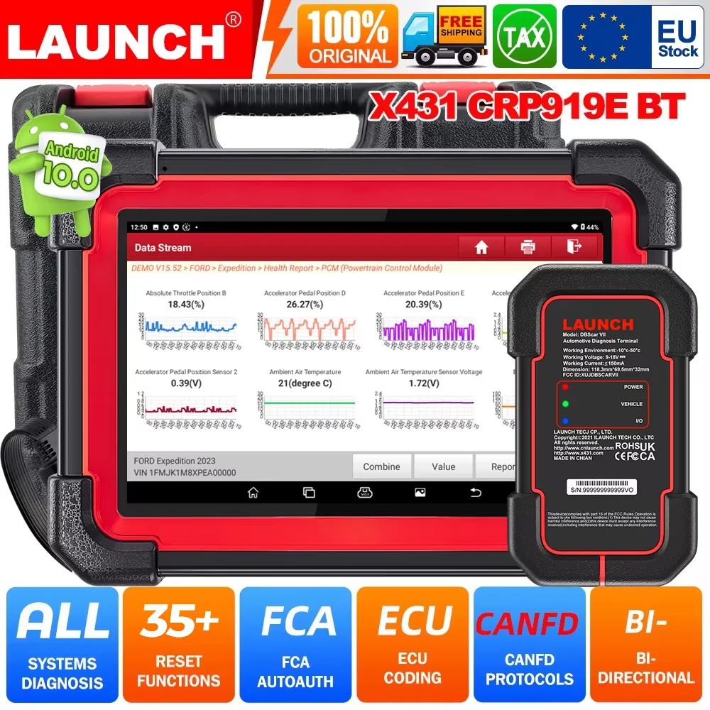 Image of 2026 Launch X431 Crp919E Bt Auto-OBD2-Scanner, bidirektionale Diagnosetools, ECU-Codierung, CANFD, DOIP, Vollsystem, 2 Jahre kostenlose Updates