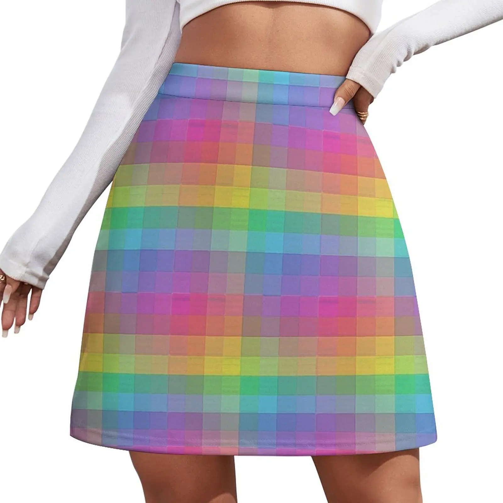 

Пастельная радужная мини-юбка в клетку, женская одежда, мини-юбка