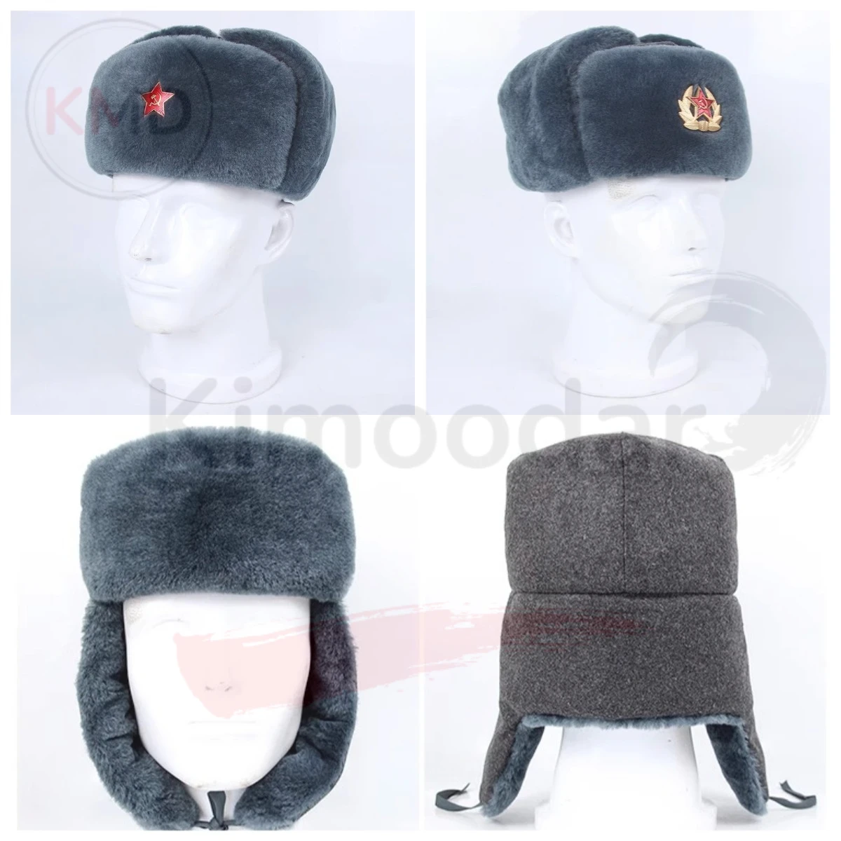1PC Soviet Union Russian Ushaka Cotton M69 Red Army Star Grey Blue Winter Hat Tufted Lei Feng Hat Thickened Warm