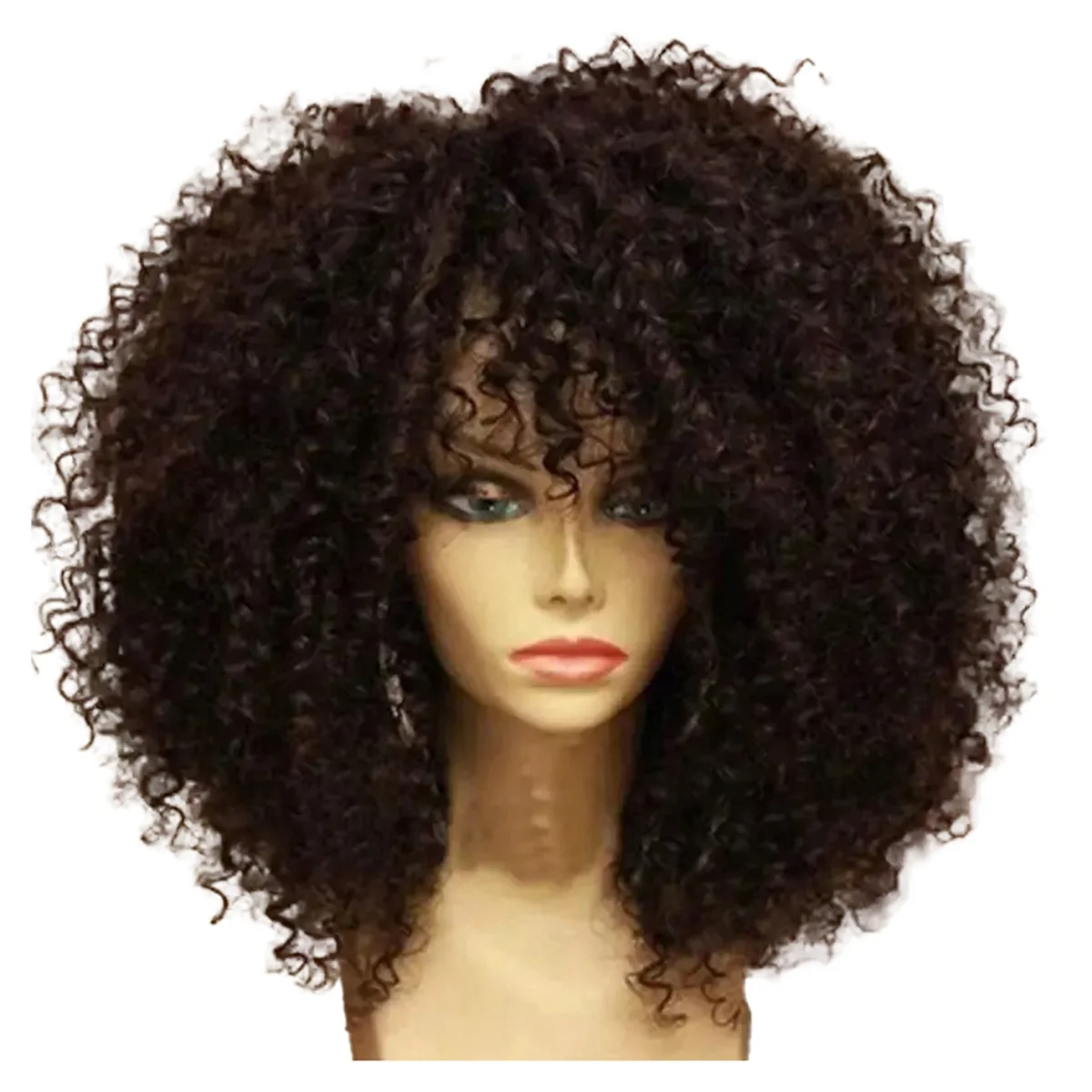AB51 16 pulgadas para pelucas de cabello afro con flequillo Fibra sintética suave Ninguno pelucas de encaje para cosplay(A)