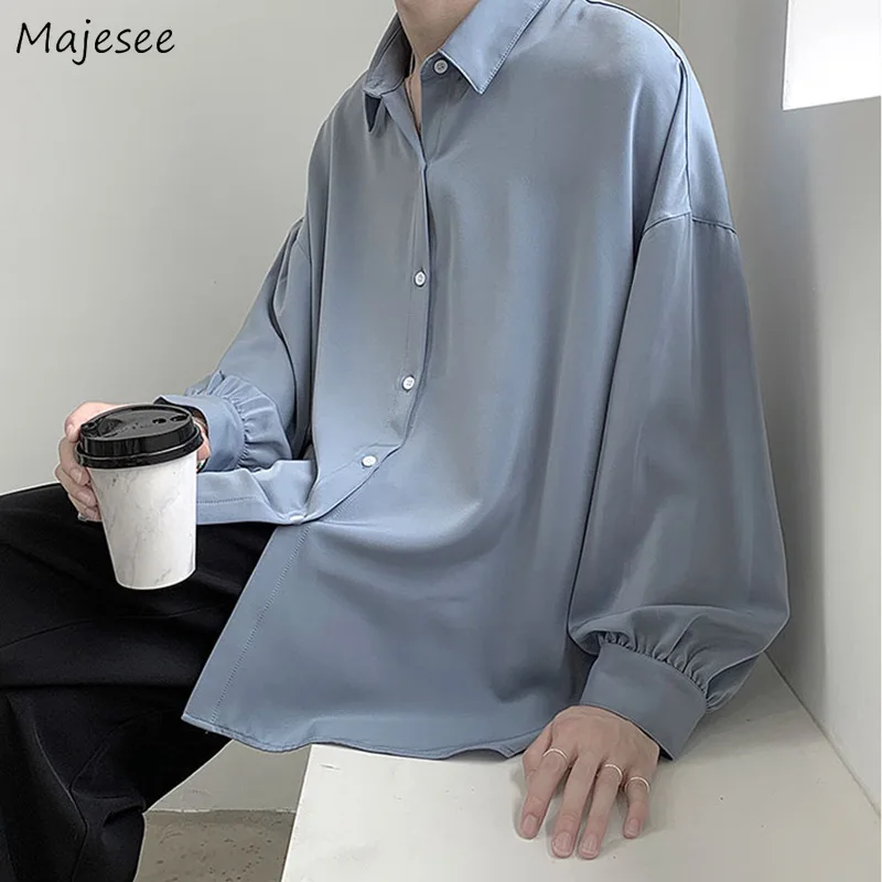 

Long Sleeve Shirts Men Simple Baggy Tops Handsome Lazy Streetwear All-match Fashion Casual Smart Japanese Style Classic Hombre