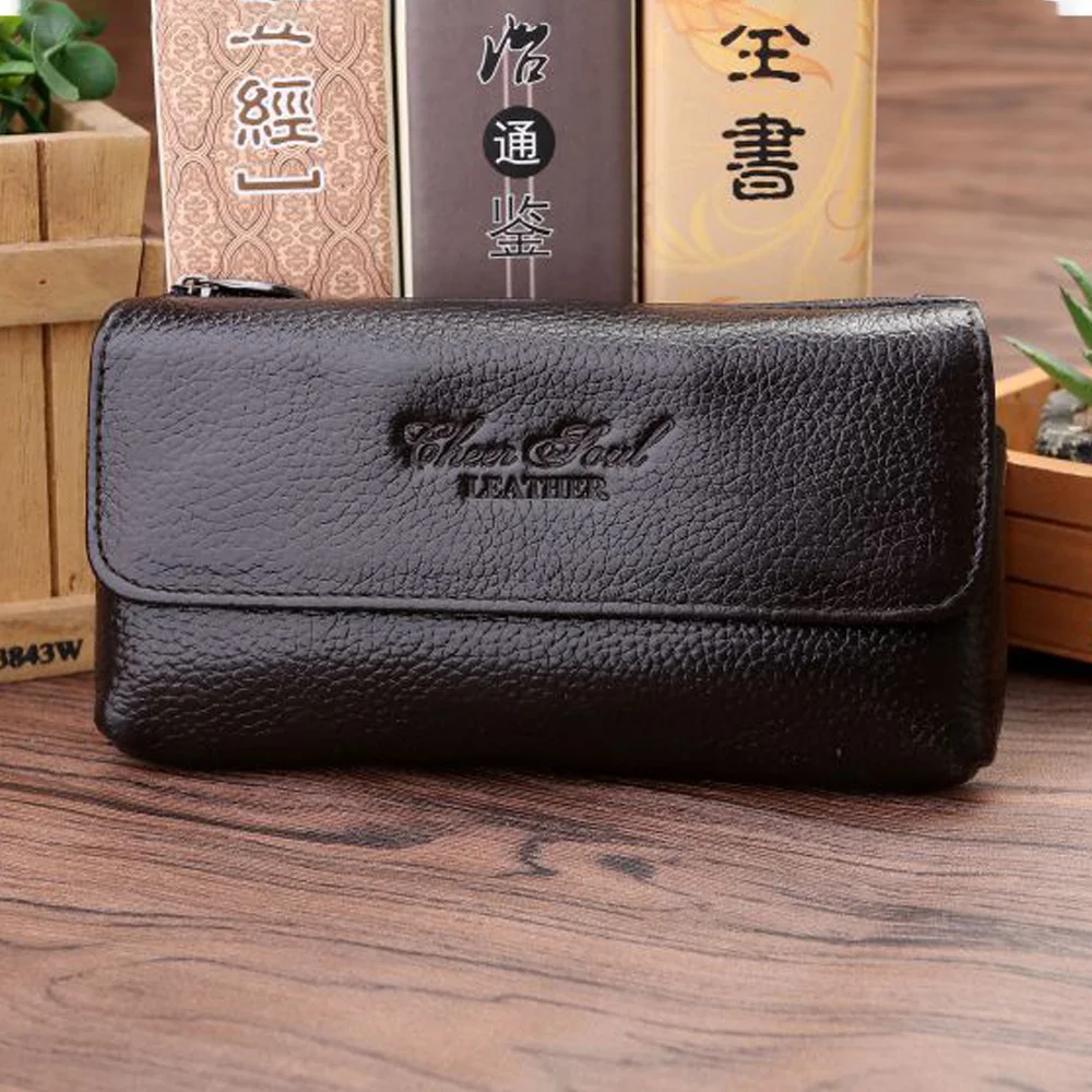 Men Fanny Waist Pack Belt Hip Bum Bag Genuine Leather Business Real Cowhide Skin Loop Male Mobile Cell Phone Case Hook Bag